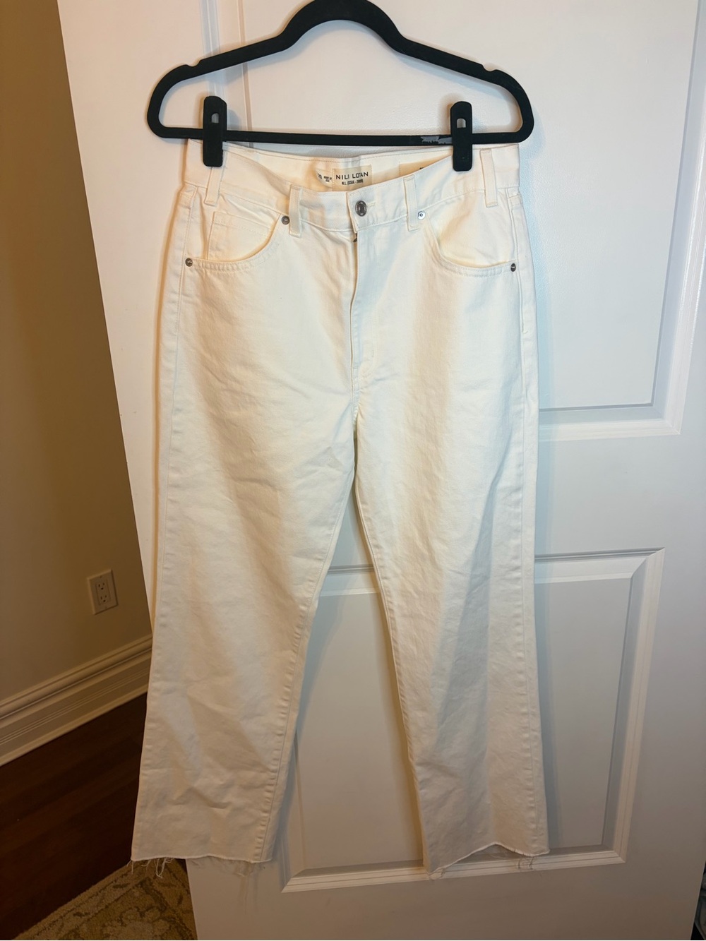 Nili Lotan Calla Jean White Cream Raw Hem Straight Jeans Size 29